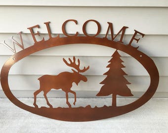 Moose Welcome, Cabin Welcome, "Metallic Copper Rust", Rustic