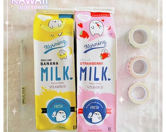 Kawaii Milk Pencil Case | Strawberry Banana | Cute Pencil Case | KawaiiPartners
