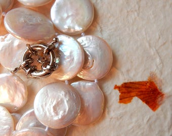 Large Coin Pearl Necklace, Chunky Pearl, Baroque Pearl Necklace, Handmade