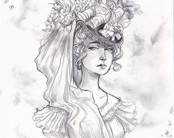 Original - Illustration - Victorian woman - pencil