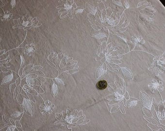 Sale Fabric Beige Linen Cotton Fabric with Dandelion Flower