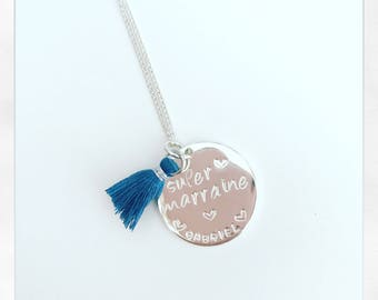 Pendentif personnalisable "super marraine" et pompon