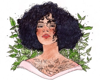 Tattooed Girl Original Watercolor Giclée Print