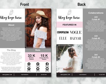 Media Kit Template for Bloggers, Price List, Press Kit, Blogging Media Kit, Advertising Rate Sheet, Social Influencer, Instagrammer Sheet