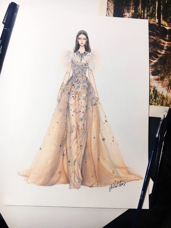 ORIGINAL ILLUSTRATION Elie saab Haute Couture 2016 Fashion