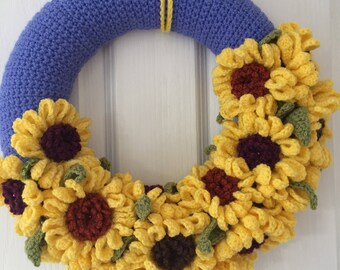 5 Crochet Sunflowers In Glod and Brown YH-016