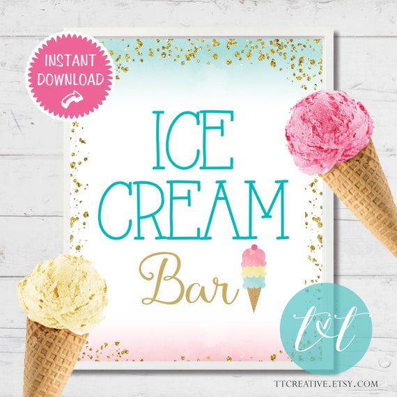ICE CREAM PARTY Ice Cream Bar Sign 8x10 Birthday