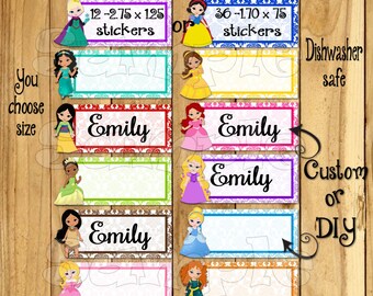 Princess Dishwasher safe and Waterproof Kid's Labels name stickers Princess name tags Daycare Stickers School labels This belongs to sticker