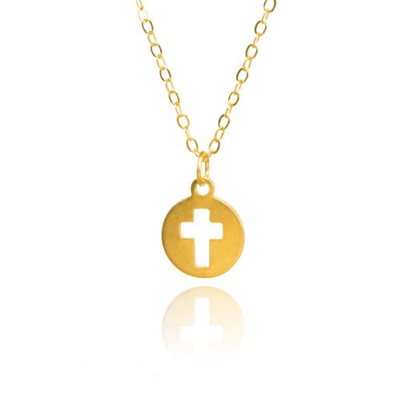 24k gold plated cross necklace women cut out round cross
