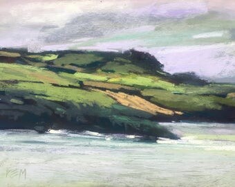 IRELAND Seashore Patchwork Shores Landscape Original Pastel Painting Karen Margulis 5x7