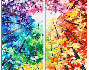 Original Landscape painting Forest skyline Art multi colors on gallery wrap canvas Ready to hang by tim Lam 48x48