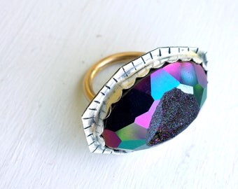 Peacock Druzy Cocktail Ring One of a Kind and Handmade by Rachel Pfeffer