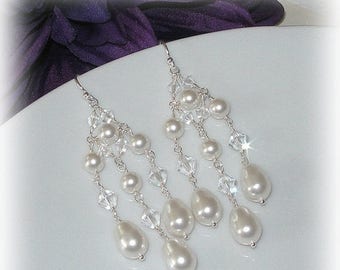 15% OFF Swarovski Crystal and Pearl Chandelier Earrings