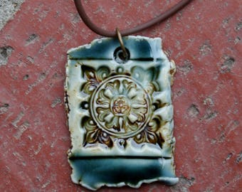 Teal Rustic Square Porcelain Pendant