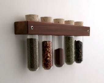 Spice Rack - Wall Test Tube Spice Rack - Housewarming Gift - Kitchen Decor - Cooking Supplies