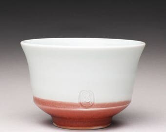 handmade porcelain tea bowl, ceramic teacup, sencha chawan, small pottery bowl with turquoise celadon and bright red glazes