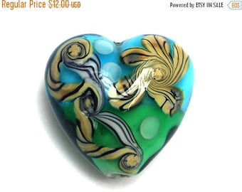 ON SALE 30% off Tropical Tide Heart Focal Bead - Handmade Glass Lampwork Bead 11811905