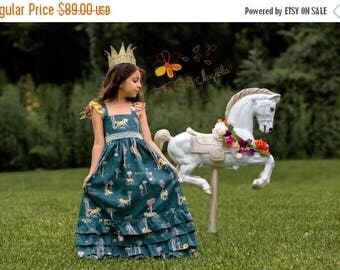 ON SALE Girls Unicorn Maxi Dress – Unicorn Dress – Girls Boutique Maxi Dress – Fall Boutique Dress - Unicorn Birthday Dress