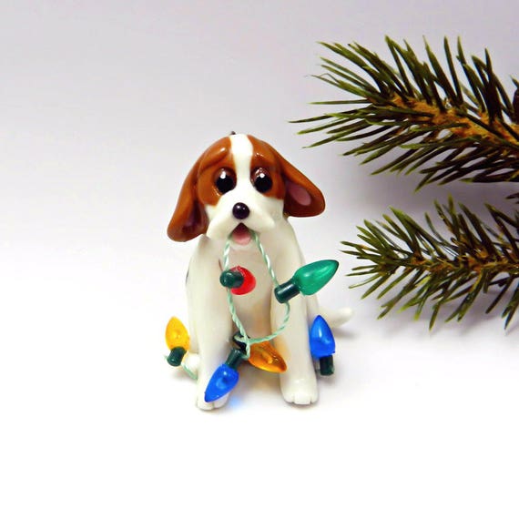 Beagle Tricolor Christmas Ornament Figurine Lights Porcelain