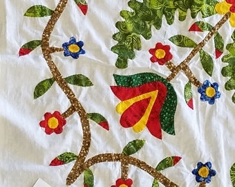 Princess Feather / Tulip, Hand Applique WALL QUILT TOP Incredible sm. details