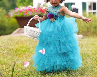 Flower Girl Dresses - Toddler Little Girls - Peacock Weddings - Full Length - Hand Layered Tulle - Handmade in Sizes 2T to 8 Years
