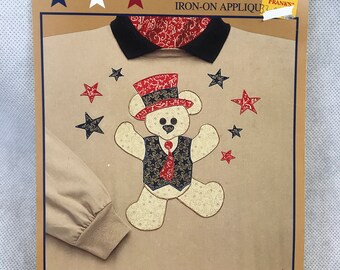 Americana Liberty Bear 54104 Vintage Fabric Iron-On Appliqué Kit New