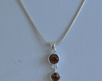 ON SALE Pretty Delicate Vintage Smokey Topaz Crystal Necklace, Silver tone, Adjustable, Snake Chain