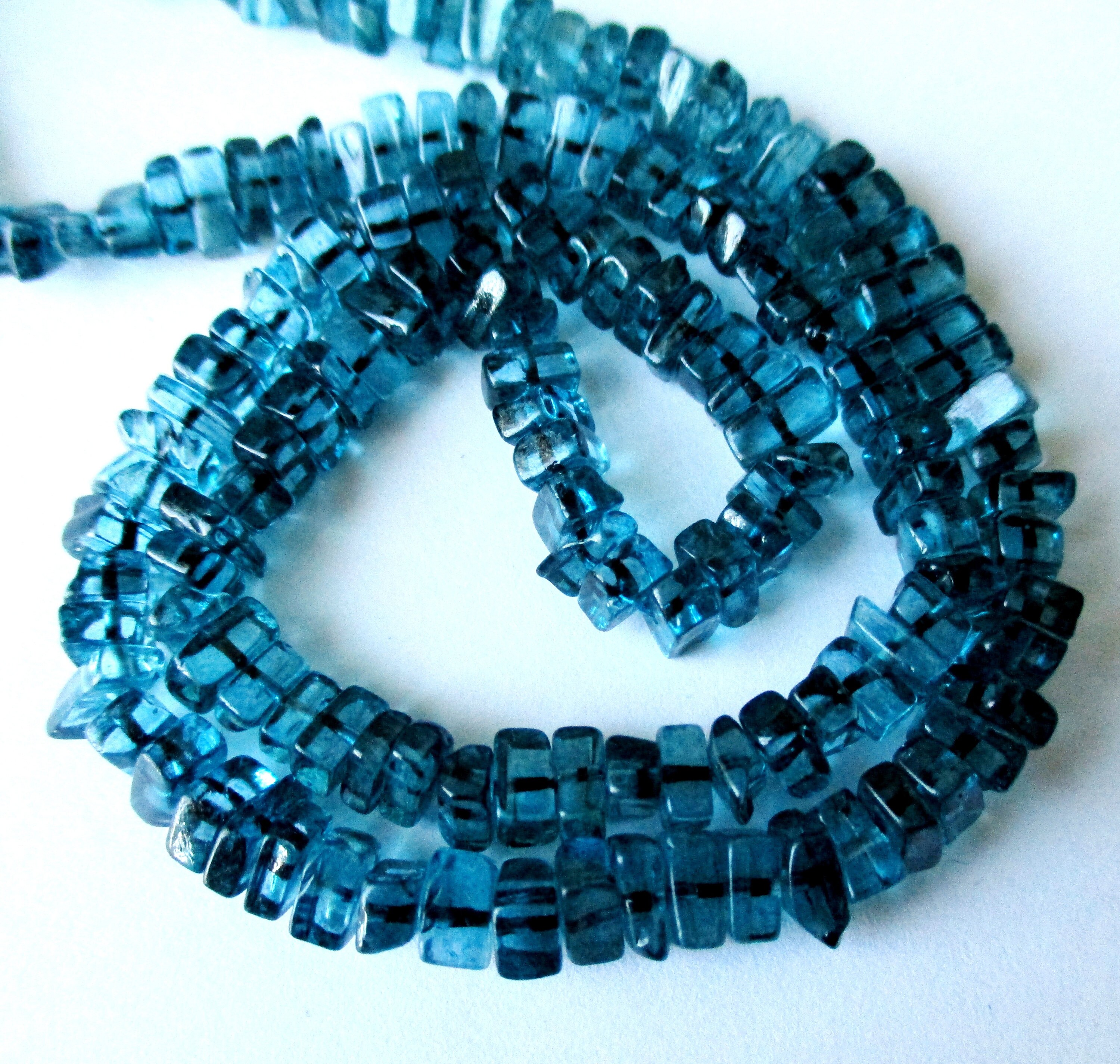 Teal blue/london quartz smooth polished square heishi beads- 4-5mm- 8 ...