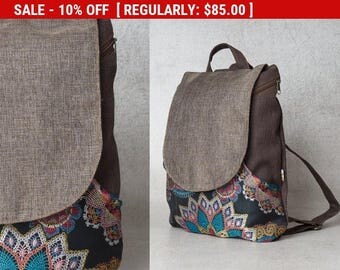 upcycled bag, hipster backpack, canvas backpack women, vegan backpack, college backpack, birthday gifts for her, for sister, for girlfriend