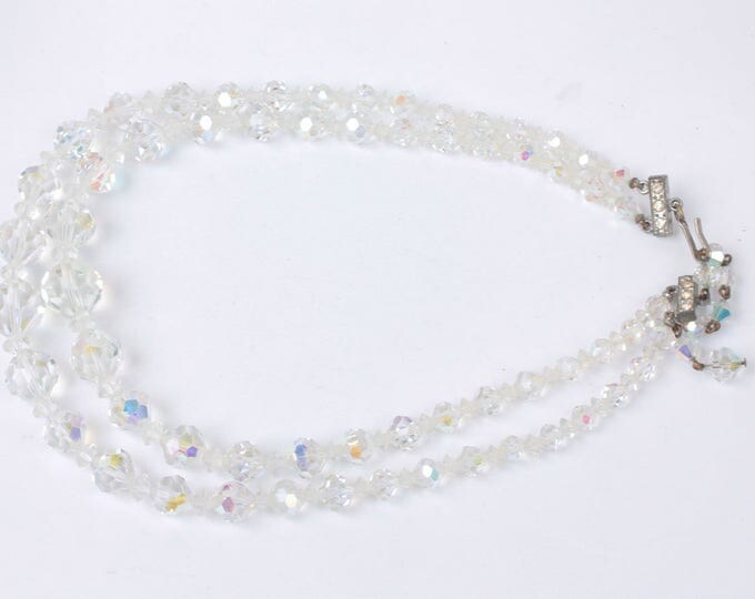 Two Strand AB Crystal Choker Necklace Faceted Graduated Beads