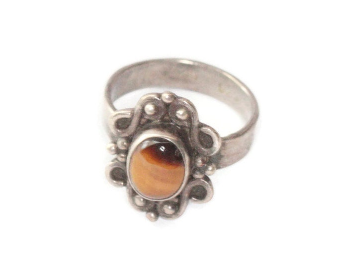 Tiger Eye and Sterling Silver Ring Boho Bohemian Approximately Size 6 1/4