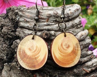 Salvaged Wood Earrings, Boho Jewelry, Rustic Tree Slice Earrings, Natural Dangle Earrings