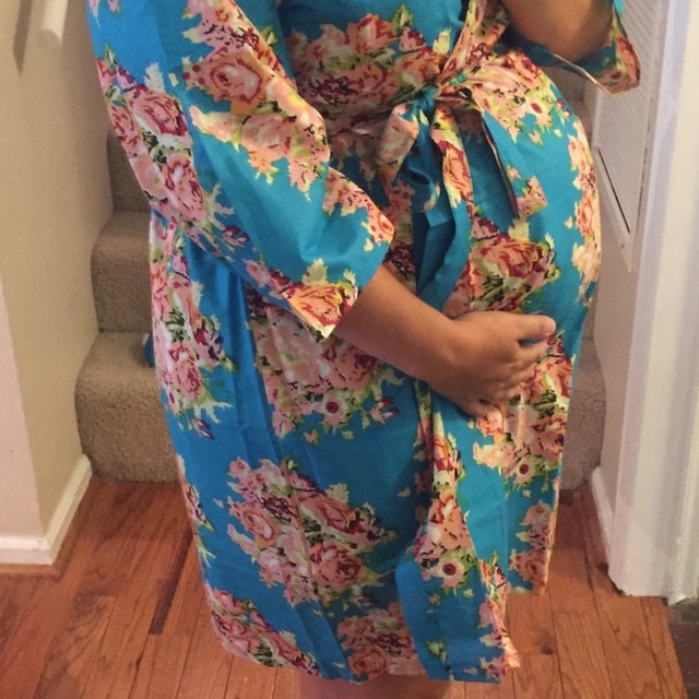 Black Floral Posy Maternity Robe Hospital Gown Delivery Robe