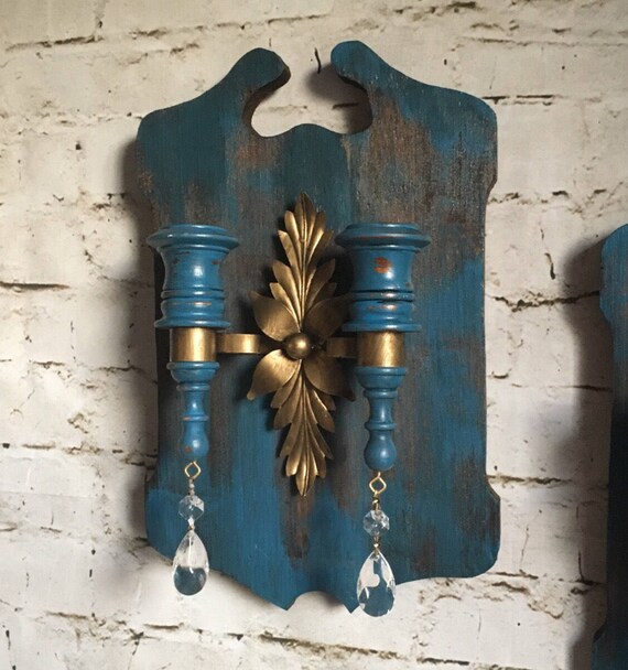 Items similar to blue candle sconce, set of sconces, wall candle