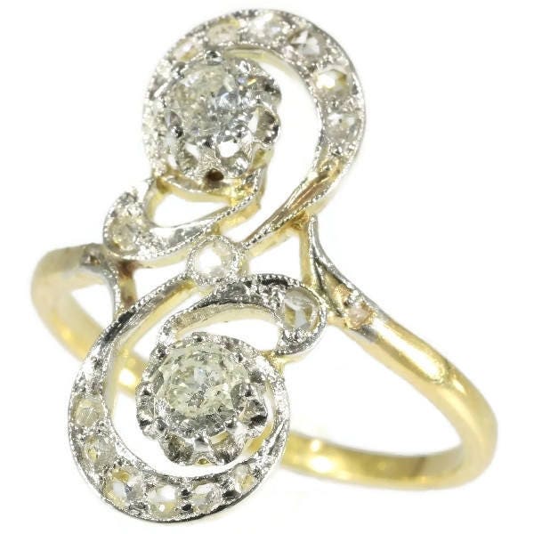 Diamond Ring Two diamond S shape engagement ring 18k yellow