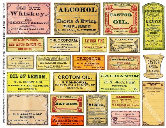 Pharmacy Labels Antique Apothecary Clip Art Paper Vintage