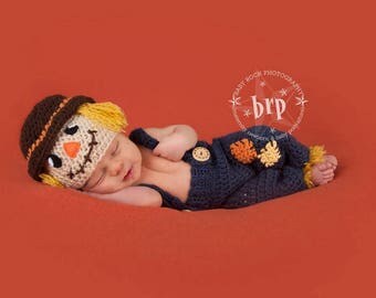Newborn Scarecrow Photo Prop/ Baby Photo Prop/ Boy Photo Prop/ Crochet Scarecrow Hat/ Halloween Costume for Newborn Fall Photo Prop
