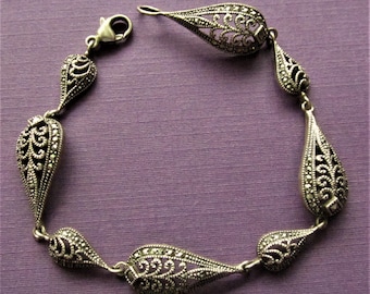 Vintage Sterling Silver Marcasite Bracelet Jewelry
