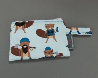 Hipster Beavers Reusable Snack Bag, Litterless Lunch, Zippered Reusable Snack Bag, Back to School, Hipster Lunch Bag, Gifts Under 20