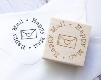 Happy Mail Stamp - Rubber Stamp with Envelope , Pretty Packaging