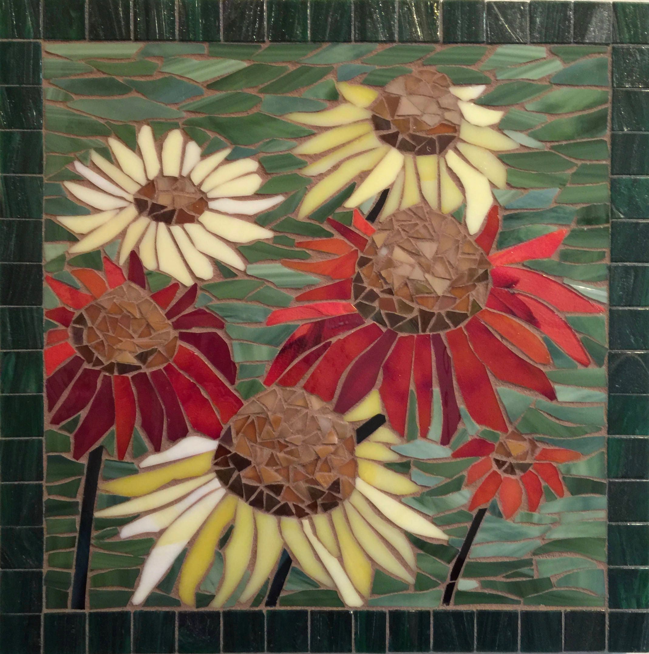 Stained Glass Mosaic Coneflowers Echinacea in Bloom