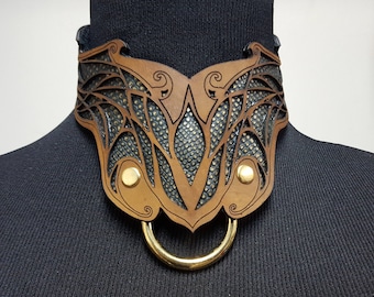 Dragon hide Leather collar, BDSM collar, Costume Collar