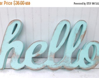 ON SALE Hello Wood Sign / Wall Sign HELLO / Shabby Chic Wall Word / Wood Wall Word Hello