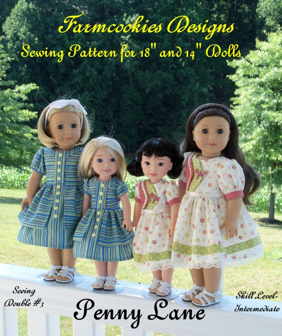 2 Sizes! PRINTED Sewing Pattern: Penny Lane/ Sewing Pattern for BOTH 18" American Girl and 14" Wellie Wishers®