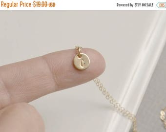 SALE - Tiny Gold Initial Disc Necklace/ Personalized Necklace/ Dainty Necklace/ Minimalist Necklace/ Layering Necklace/ Bridesmaid Gift Idea