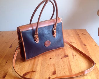 Vintage Dooney & Bourke Navy Blue AWL large Handbag shoulder bag pebble leather