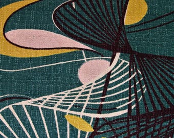 Atomic Mid Century Kinetic Abstract Boomerang VTG Barkcloth Fabric Pillow Cushion Sized Retro MCM 30's 40's Crafts Upholstery Rattan Bamboo