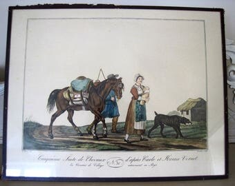 French 19th Century Aquatint from the Original Carle & Horace Vernet Engraved by Levachez Cinquieme Suite de Chevaux