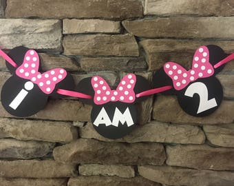 Minnie Mouse Highchair Banner, Minnie Mouse Age Banner, Minnie Mouse Birthday Banner