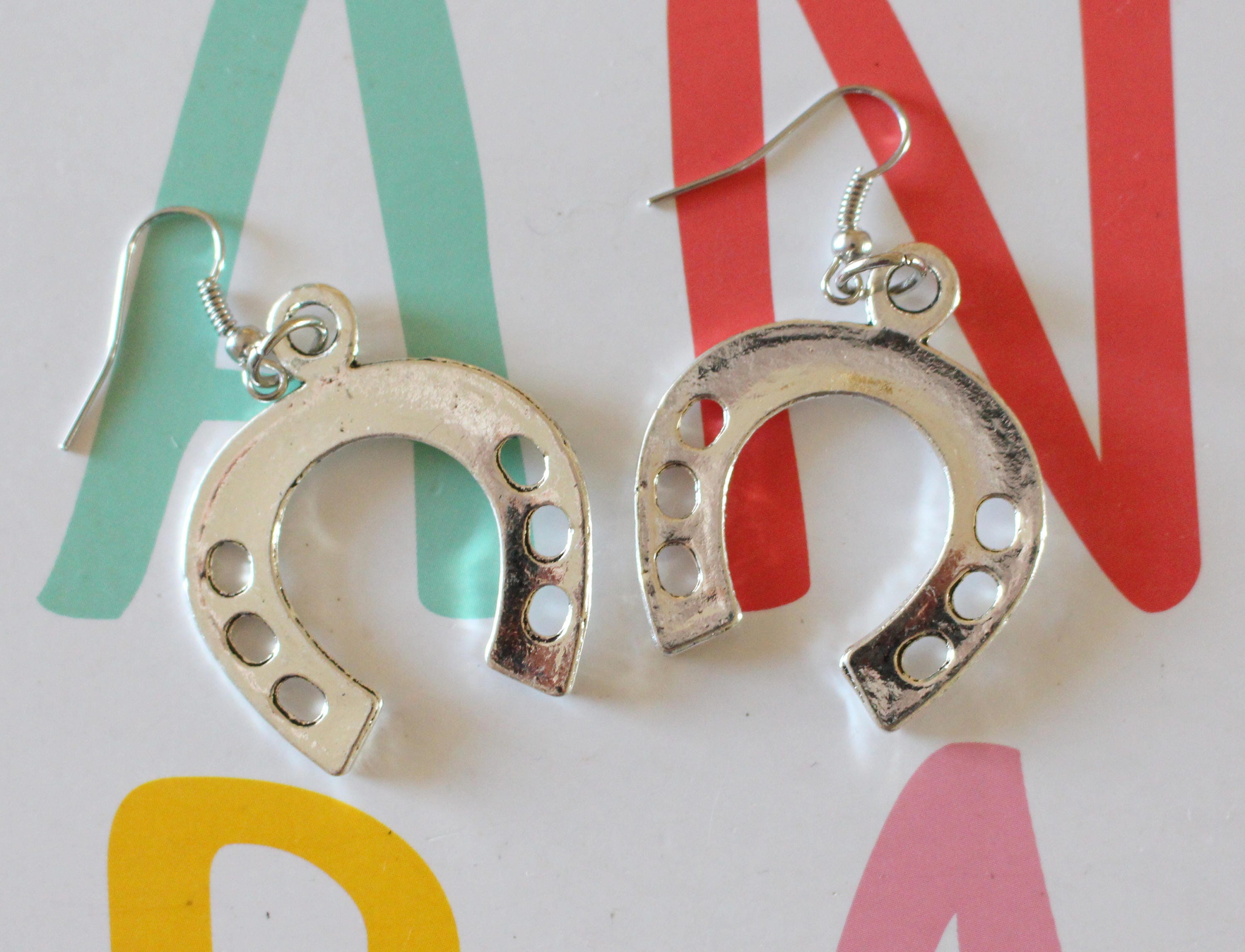 The HORSE SHOE Earrings...tibetan silver. antique silver